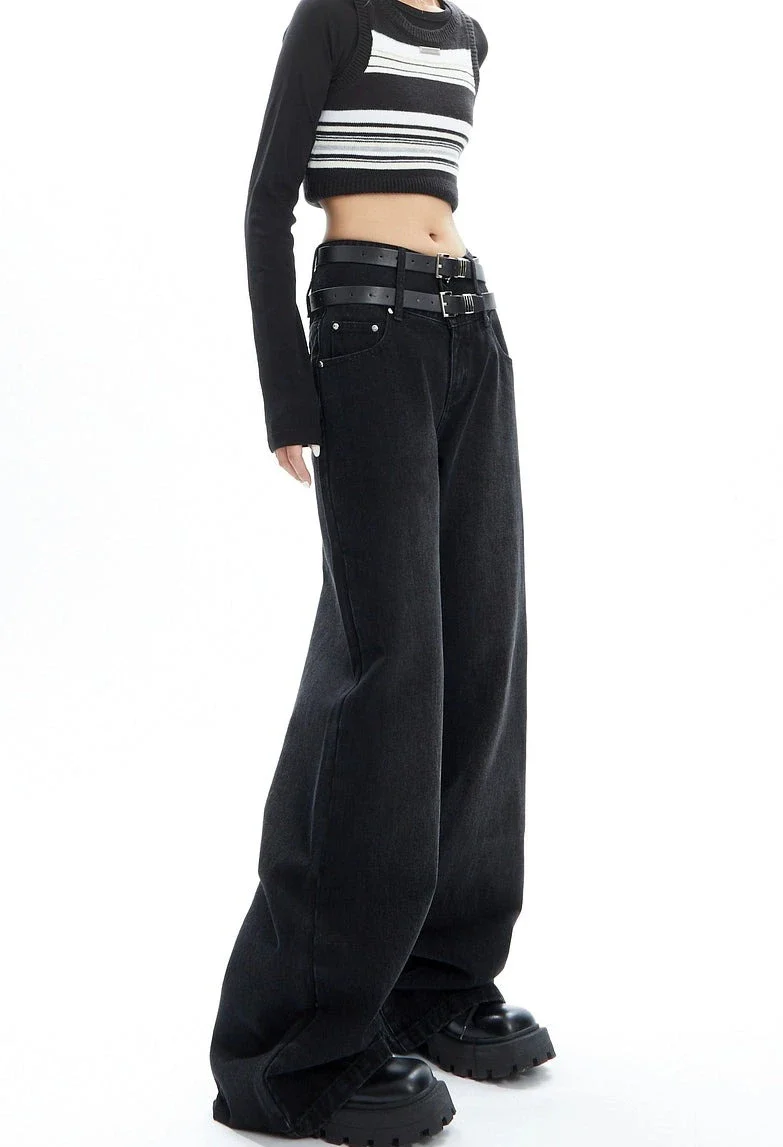 Double-Belted Wide-Leg Faded Denim Jeans - Image 13