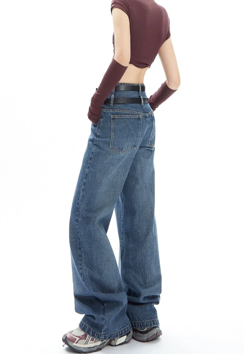 Double-Belted Wide-Leg Faded Denim Jeans - Image 4