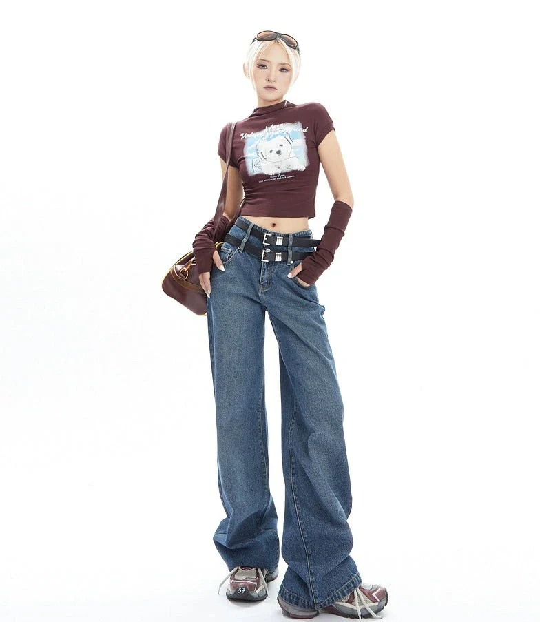 Double-Belted Wide-Leg Faded Denim Jeans - Image 7