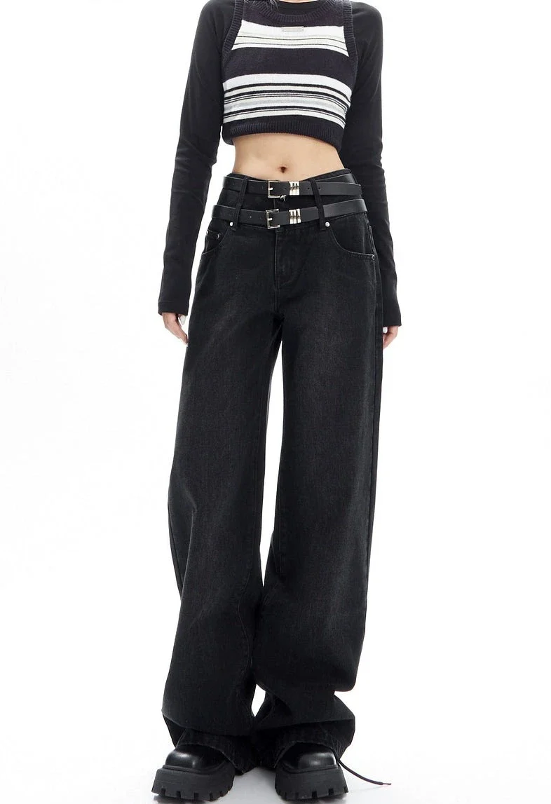Double-Belted Wide-Leg Faded Denim Jeans - Image 9