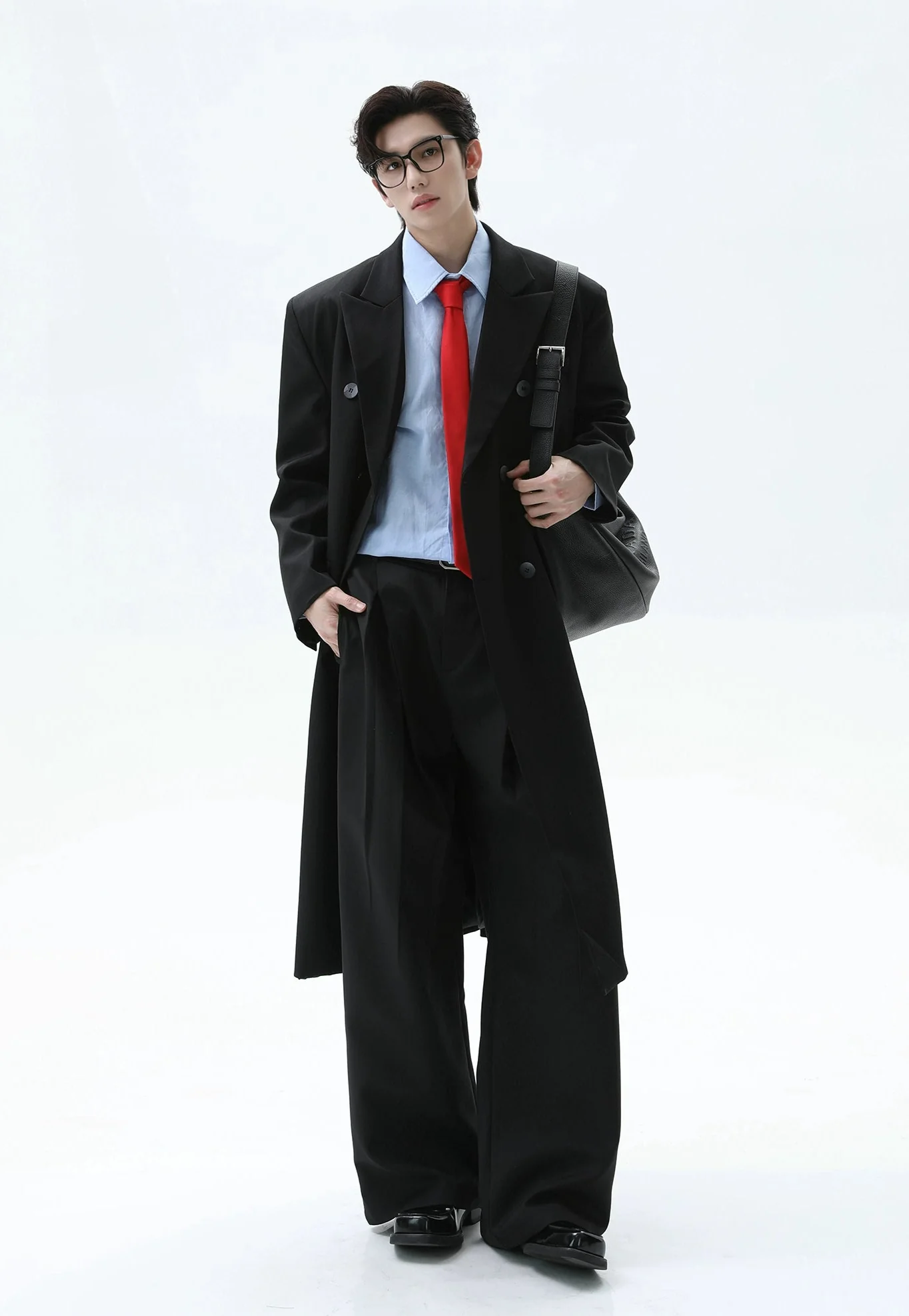 Double Breasted Longline Overcoat with Structured Shoulders - Image 10