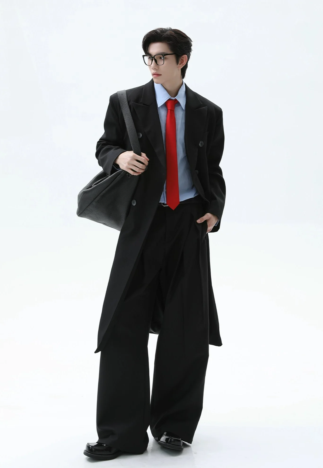 Double Breasted Longline Overcoat with Structured Shoulders - Image 11