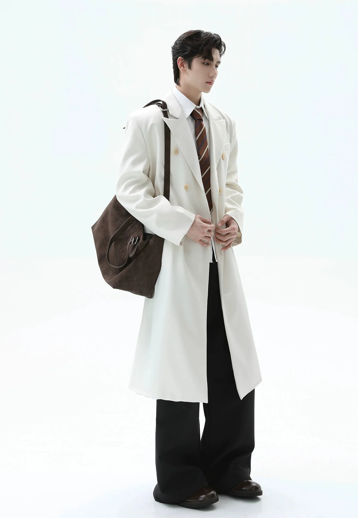 Double Breasted Longline Overcoat with Structured Shoulders - Image 3