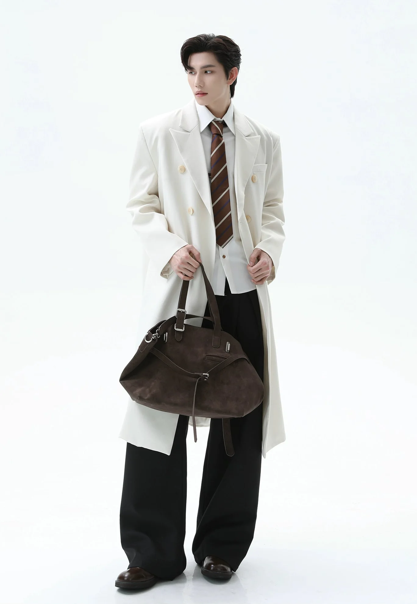Double Breasted Longline Overcoat with Structured Shoulders - Image 4