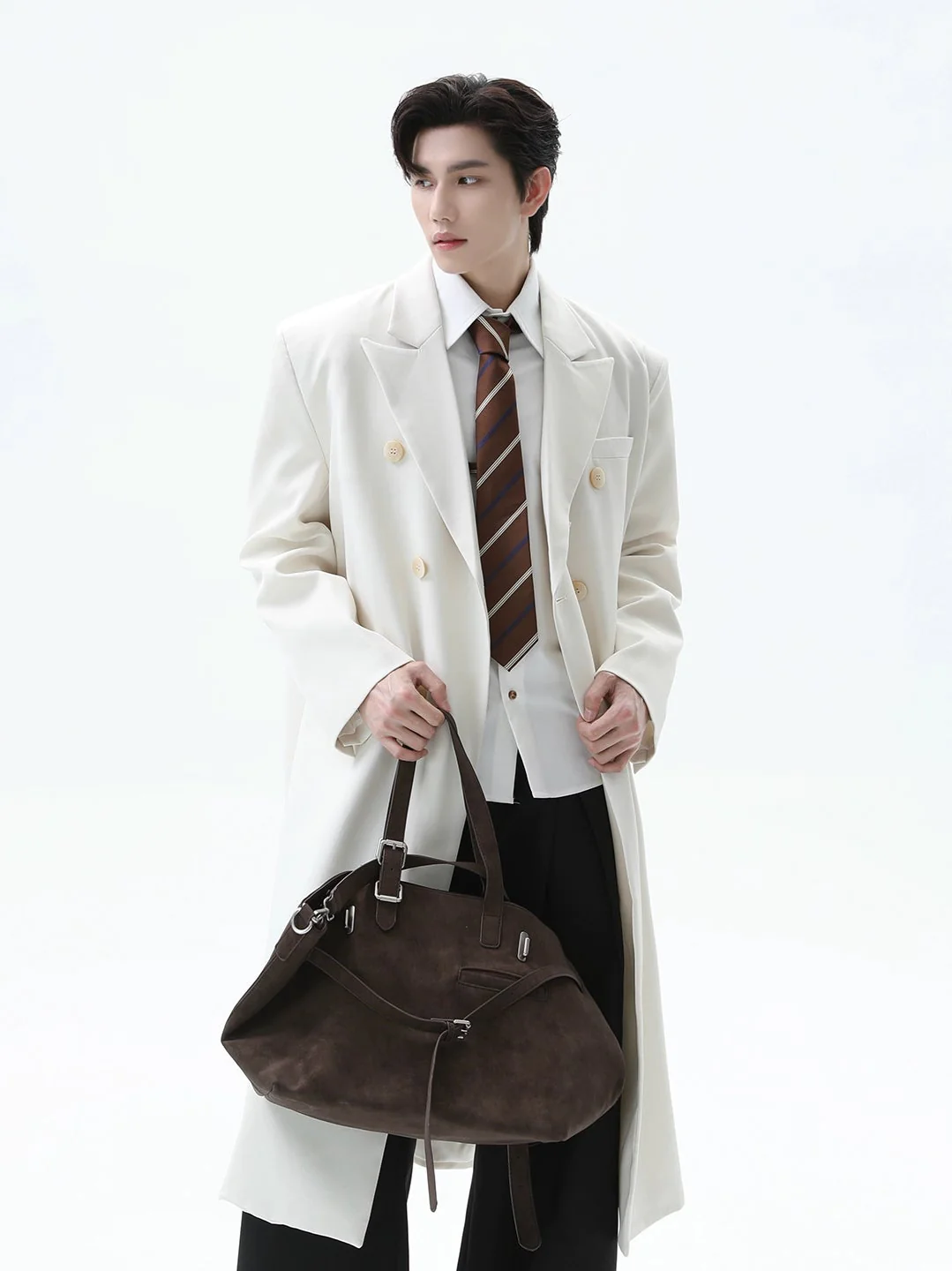 Double Breasted Longline Overcoat with Structured Shoulders - Image 6