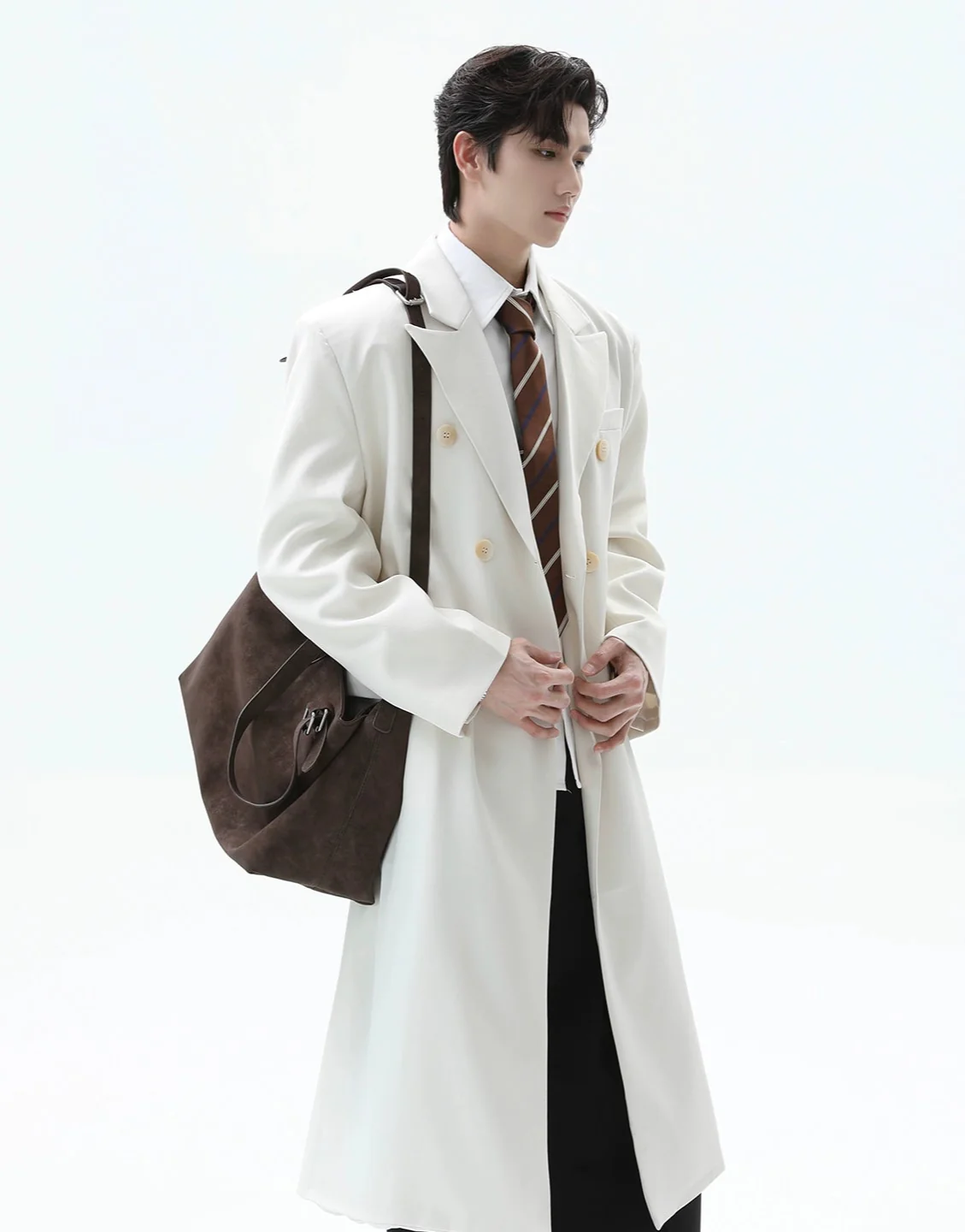 Double Breasted Longline Overcoat with Structured Shoulders - Image 7