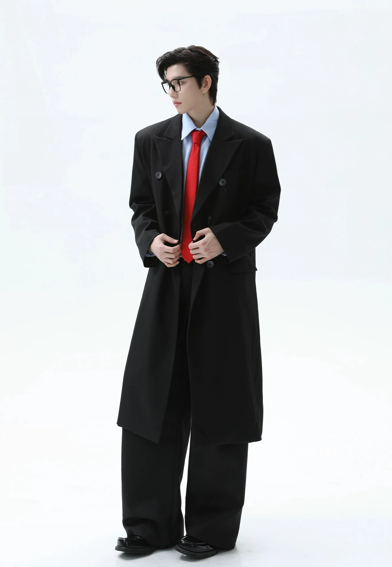 Double Breasted Longline Overcoat with Structured Shoulders - Image 8