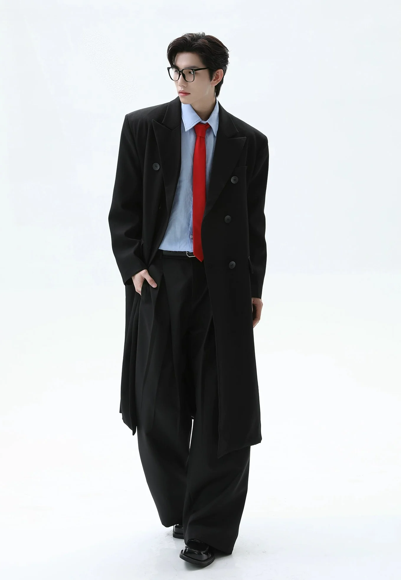 Double Breasted Longline Overcoat with Structured Shoulders - Image 9