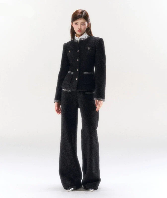 Double-Breasted Slim-Fit Tweed Jacket with Pocket Detail - Image 6