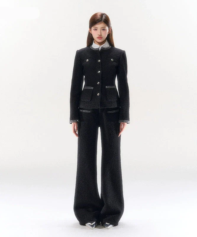 Double-Breasted Slim-Fit Tweed Jacket with Pocket Detail - Image 7