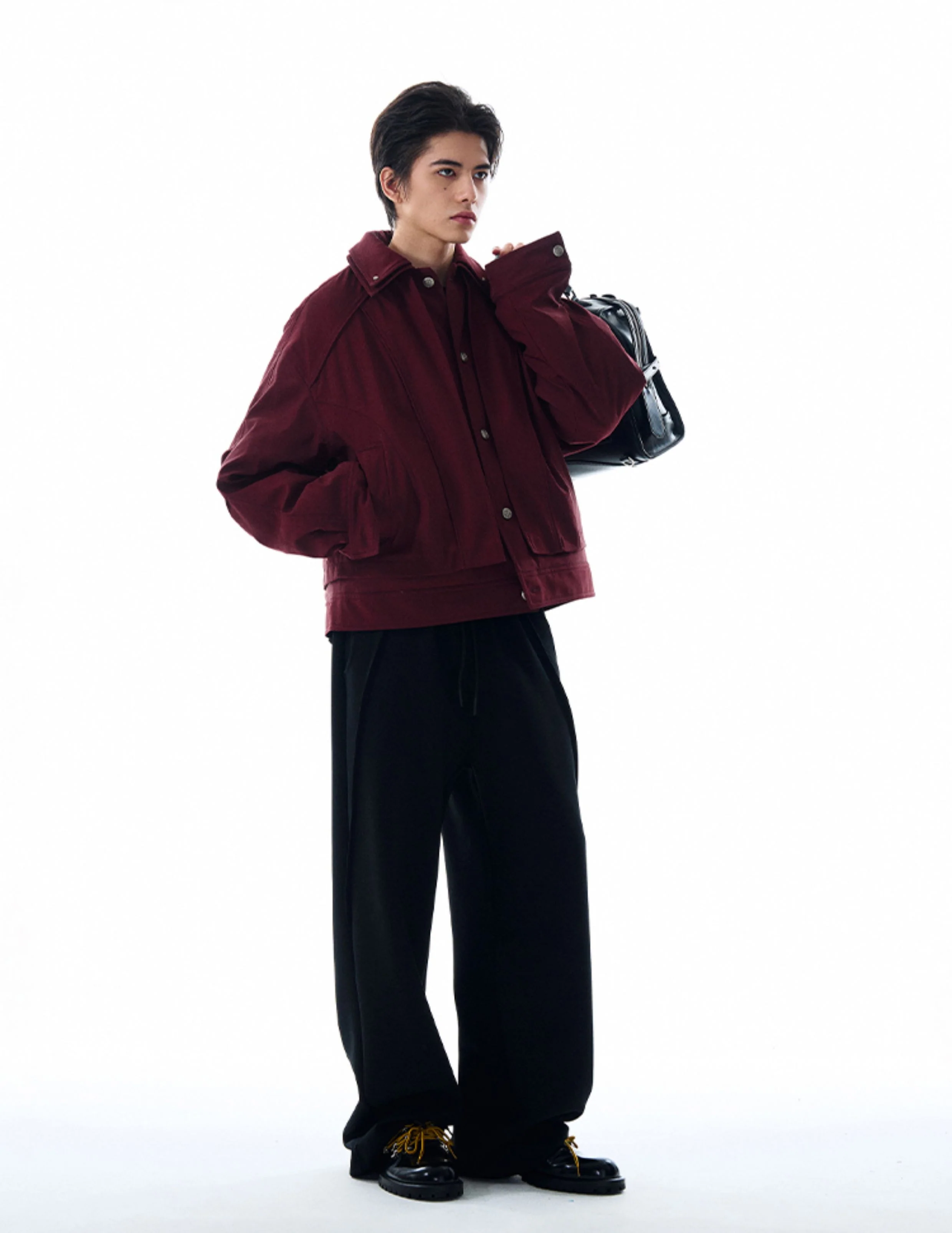 Double-Collar Oversized Button Jacket with Pockets - Image 5