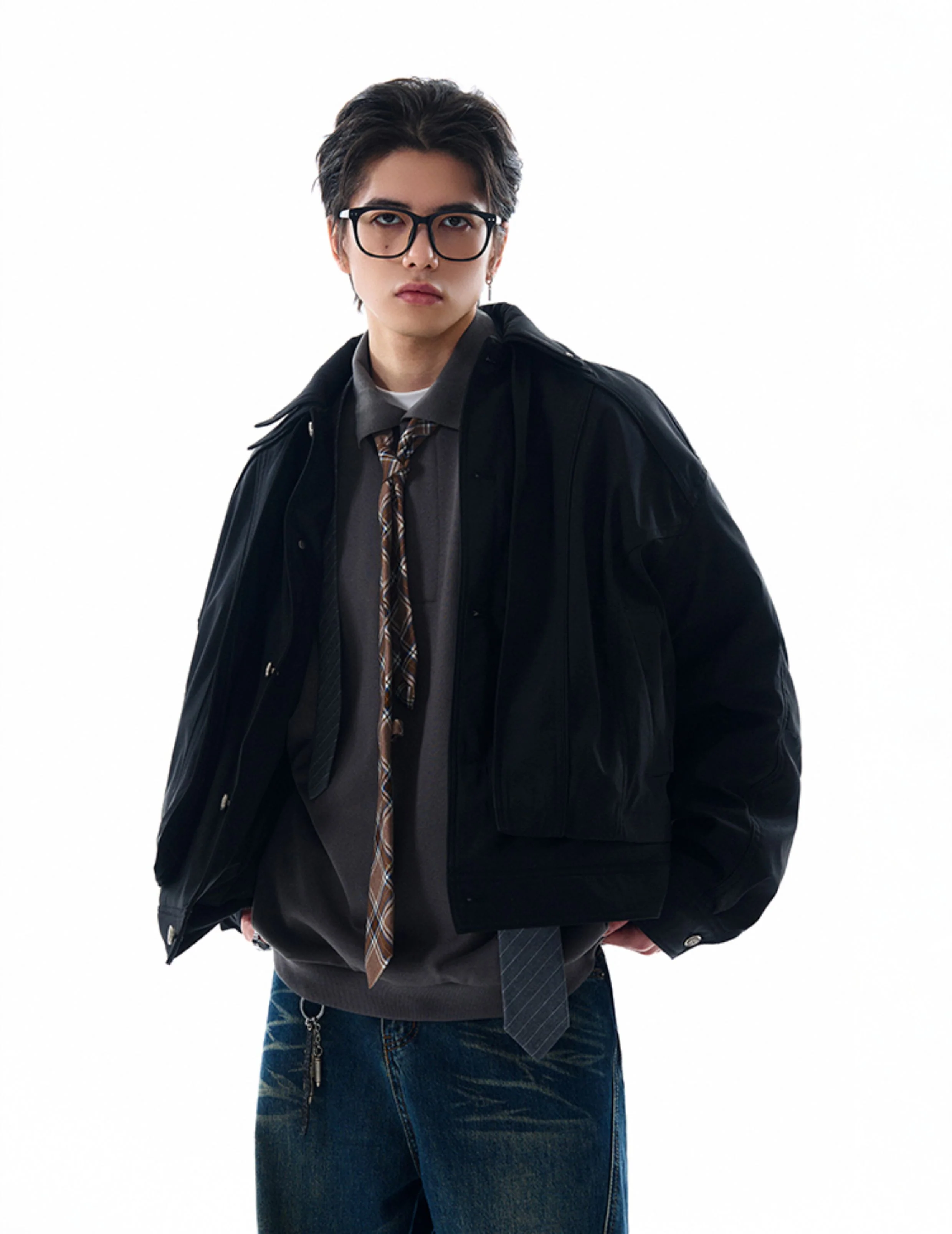 Double-Collar Oversized Button Jacket with Pockets - Image 9