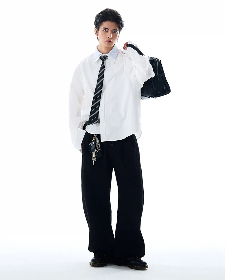 Double Contrast Stripe Collar Long Sleeve Button Shirt - Image 10