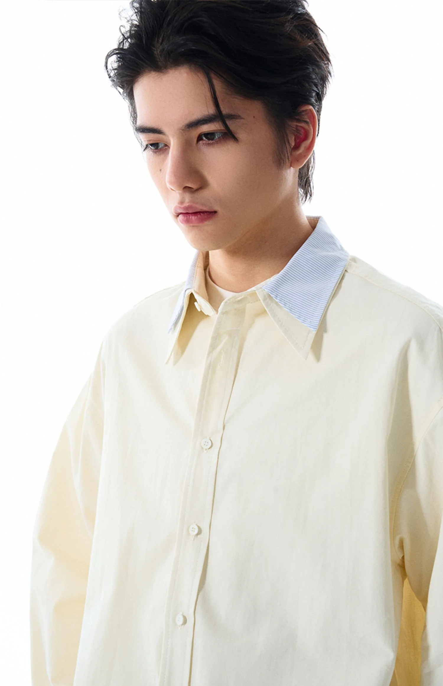 Double Contrast Stripe Collar Long Sleeve Button Shirt - Image 3