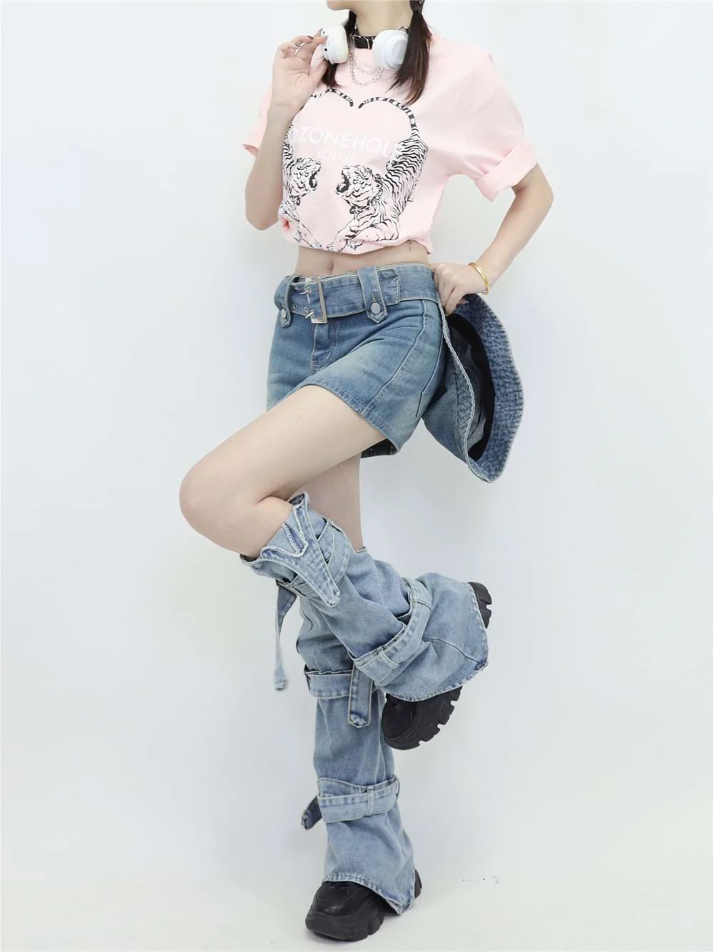 Double Strap Denim Leg Warmers - Image 11