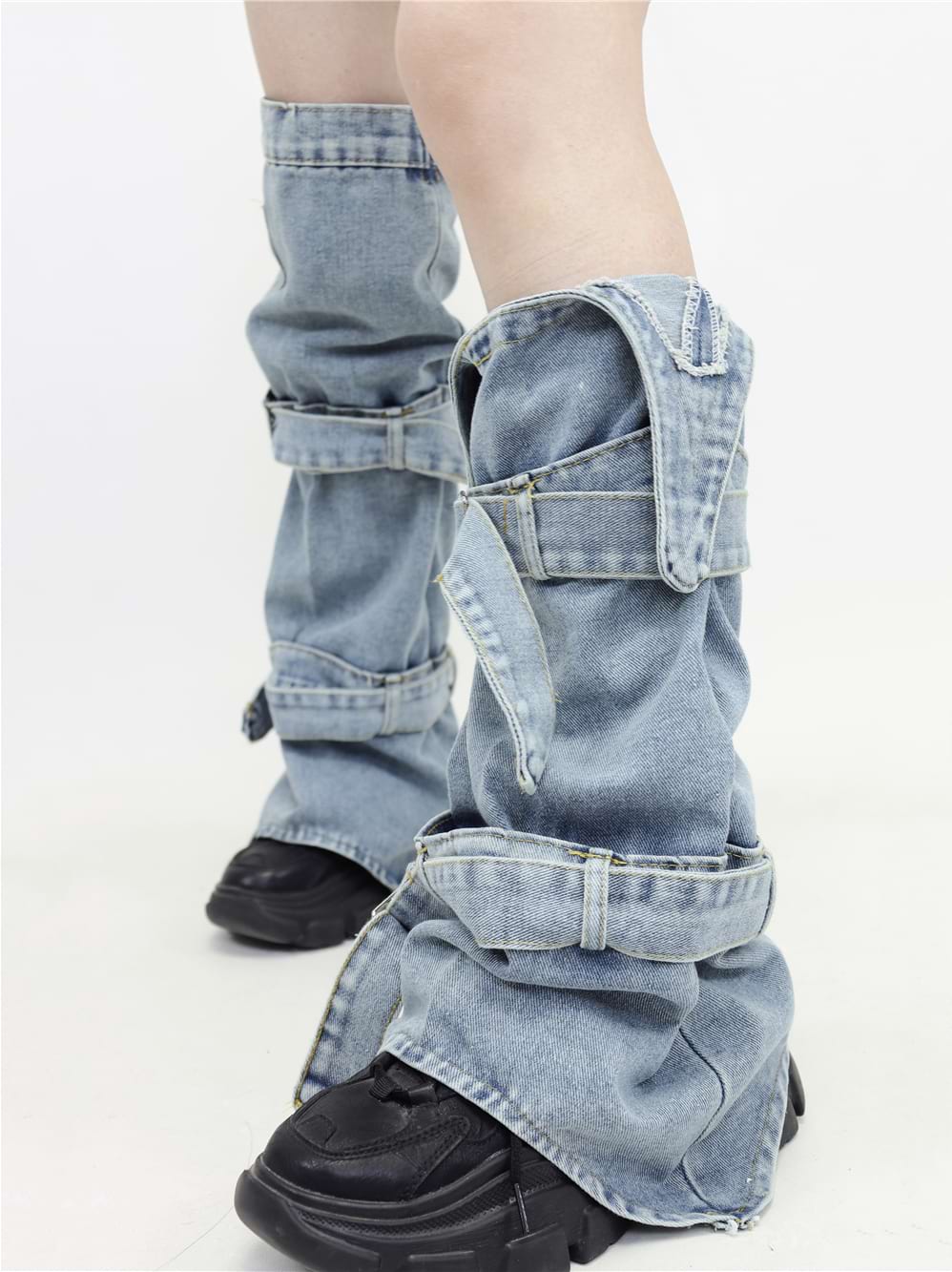 Double Strap Denim Leg Warmers - Image 3