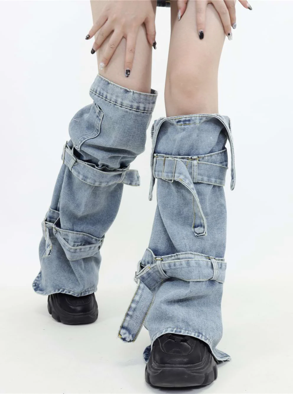 Double Strap Denim Leg Warmers - Image 4