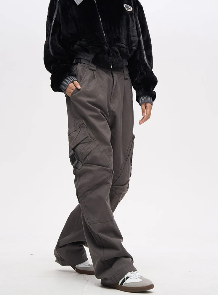 Double Waist Strap Wide Leg Cargo Pants - Image 3