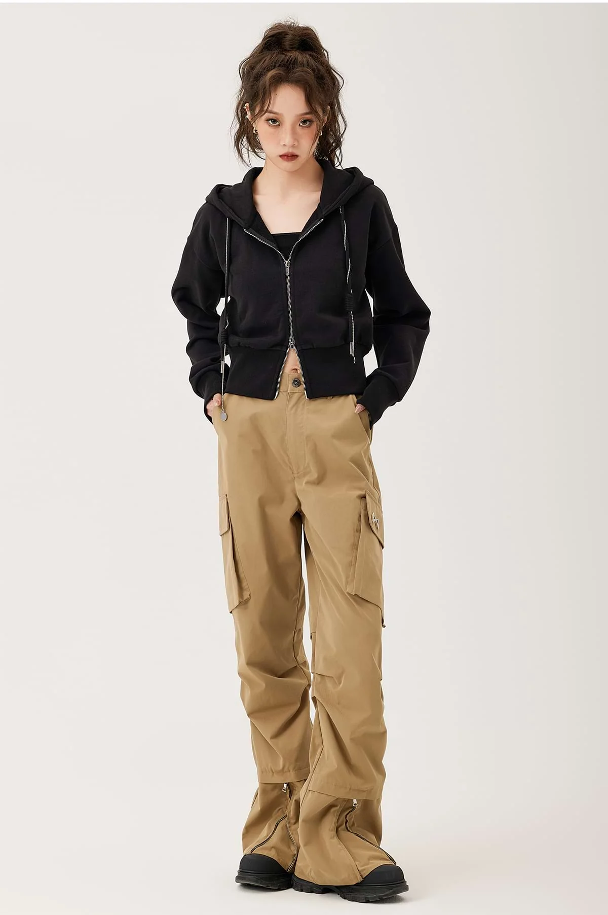 Double Zip Cropped Hoodie - Image 3
