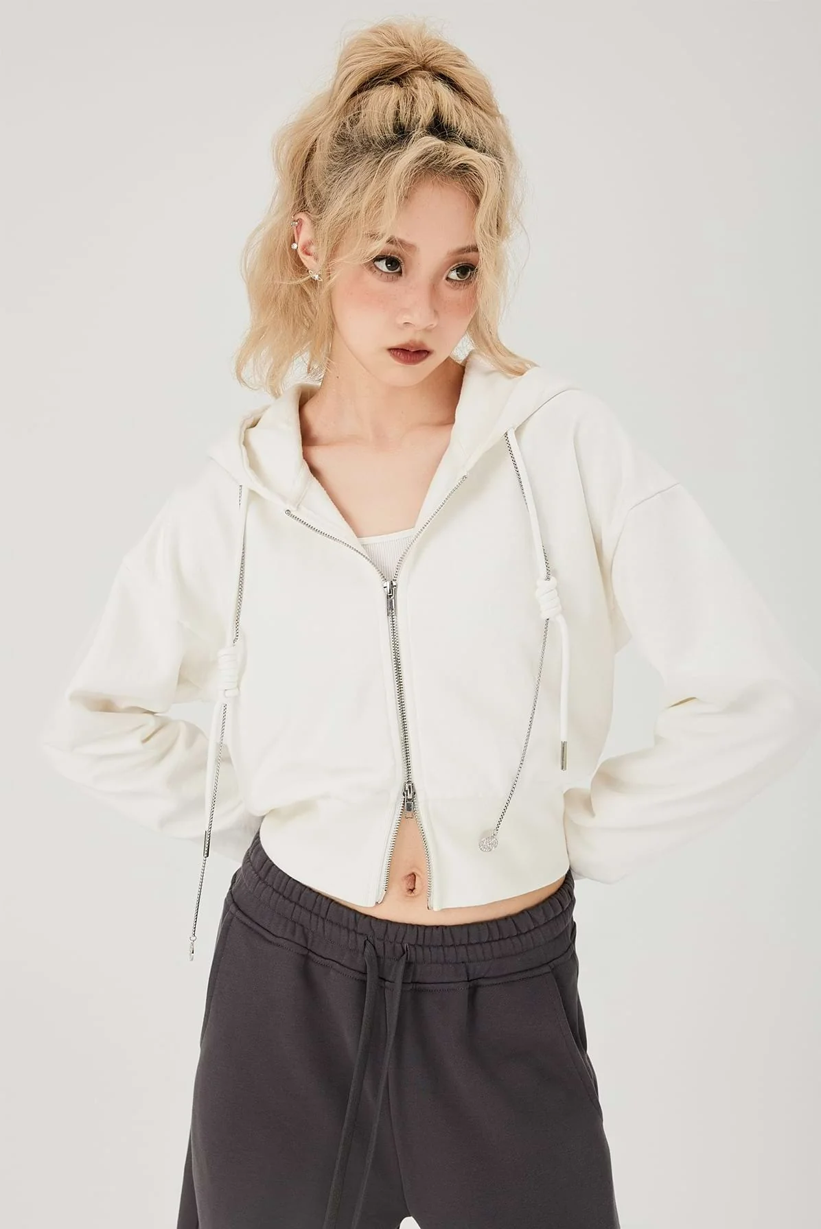 Double Zip Cropped Hoodie - Image 5