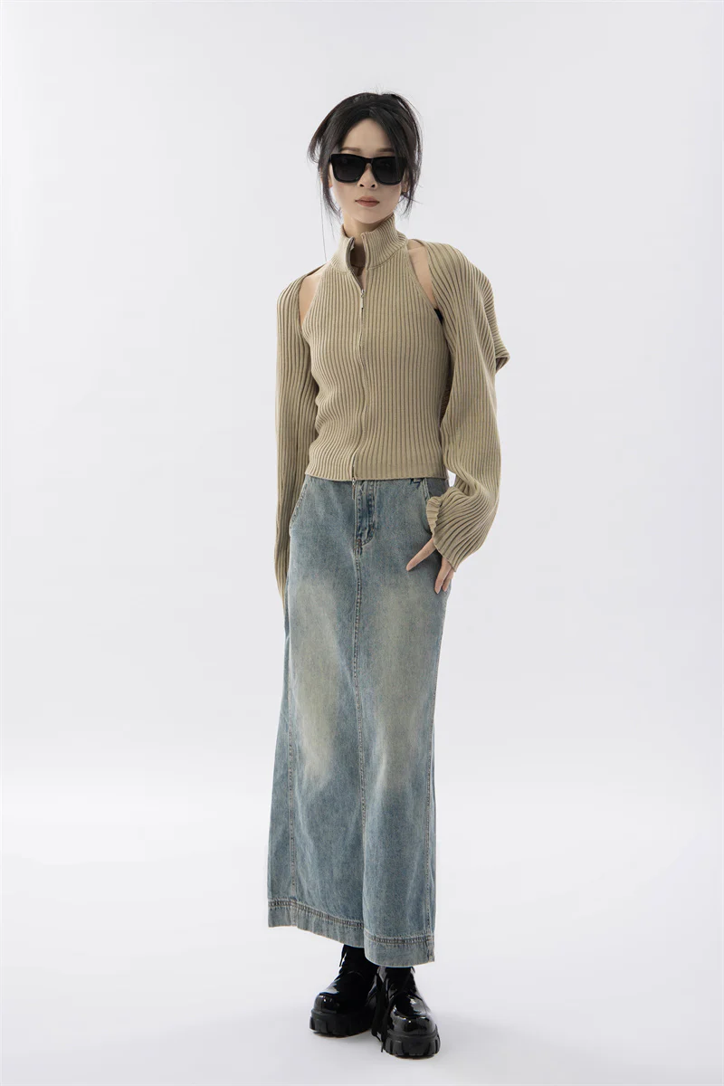 Double Zip High Neck Knit Vest and Shrug Top - Image 14