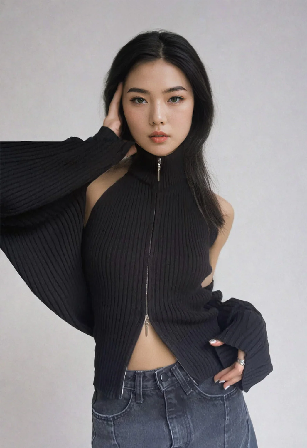 Double Zip High Neck Knit Vest and Shrug Top - Image 16