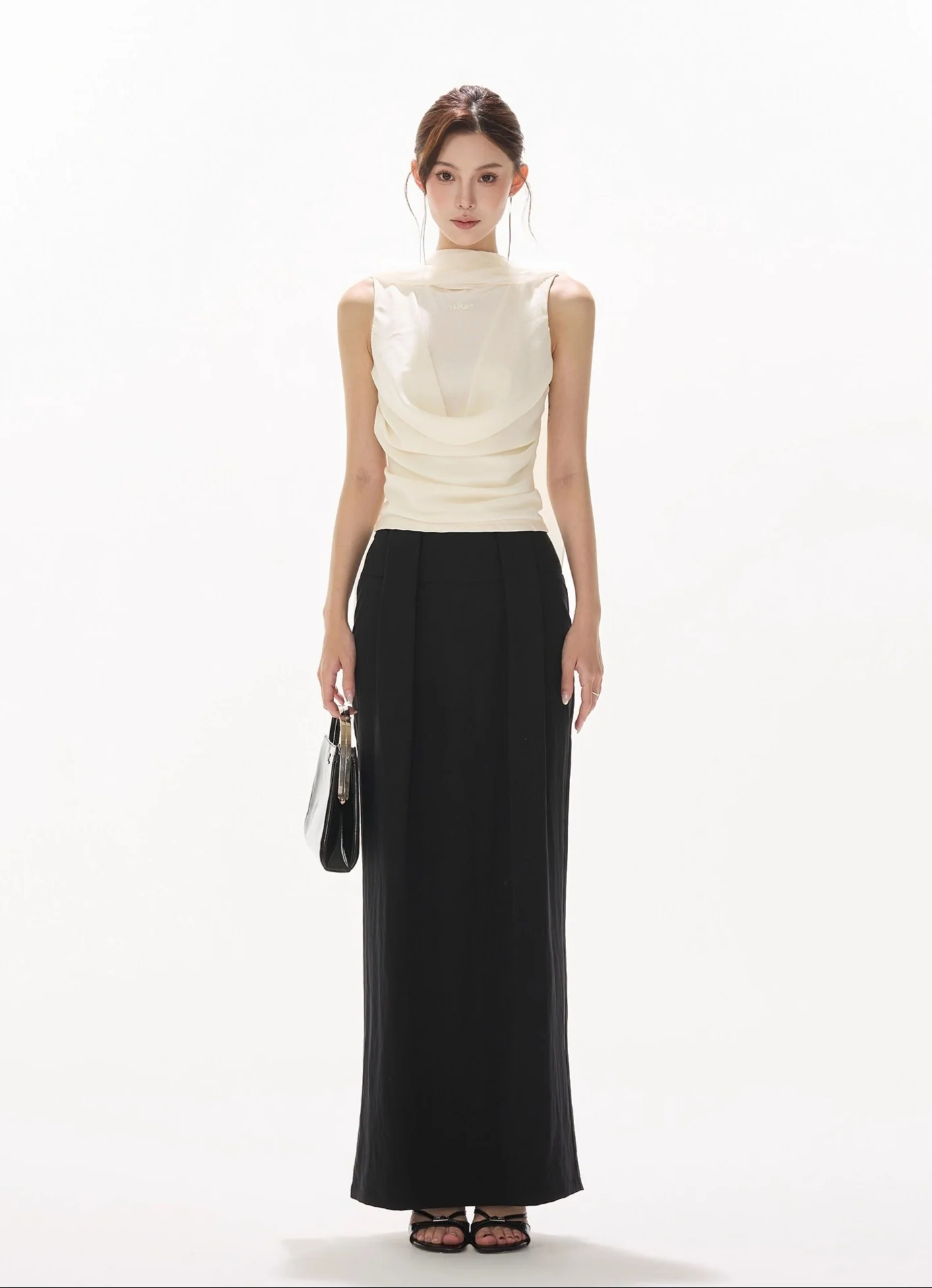 Draped Neckline Sleeveless Blouse with Scarf - Image 5