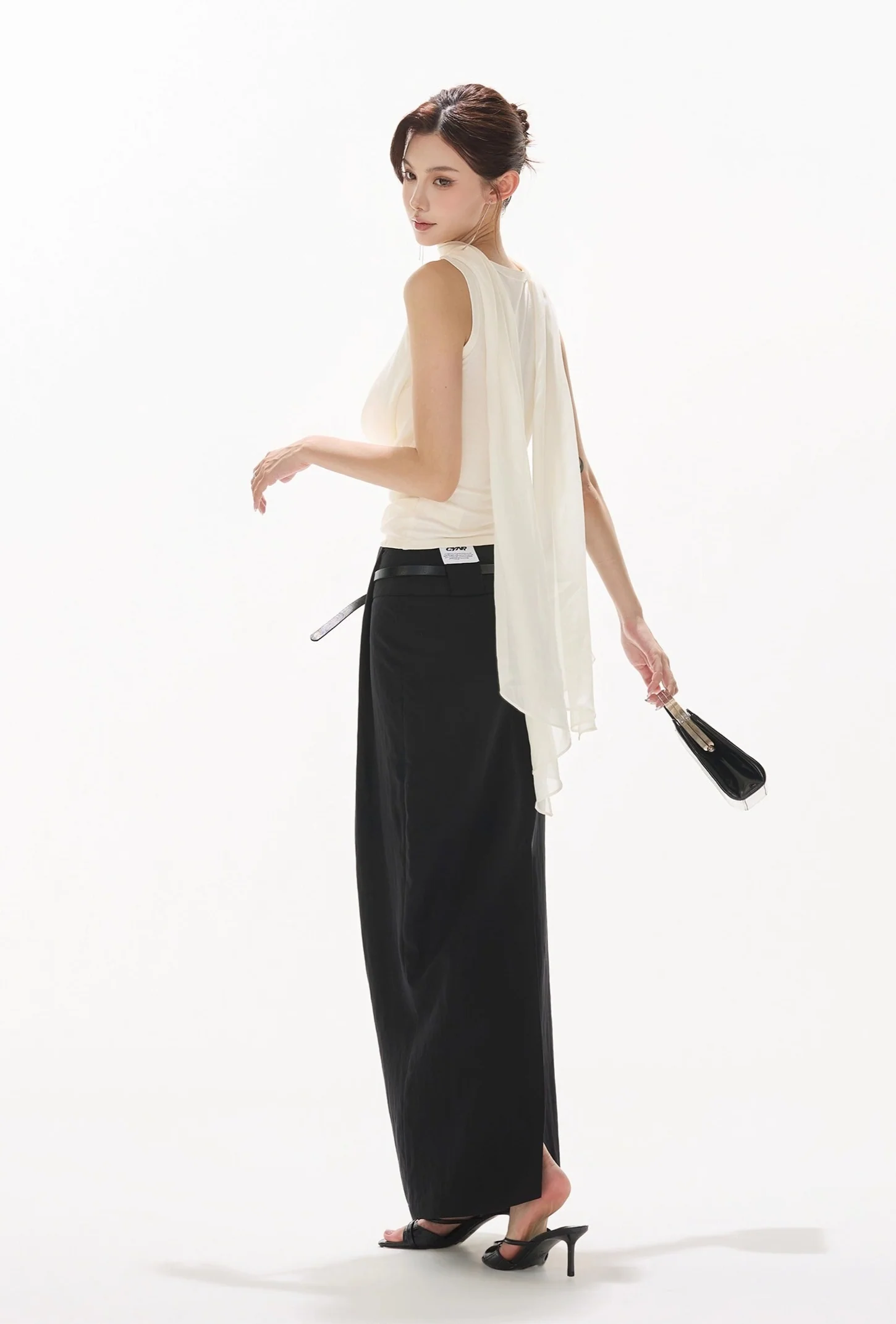 Draped Neckline Sleeveless Blouse with Scarf - Image 7