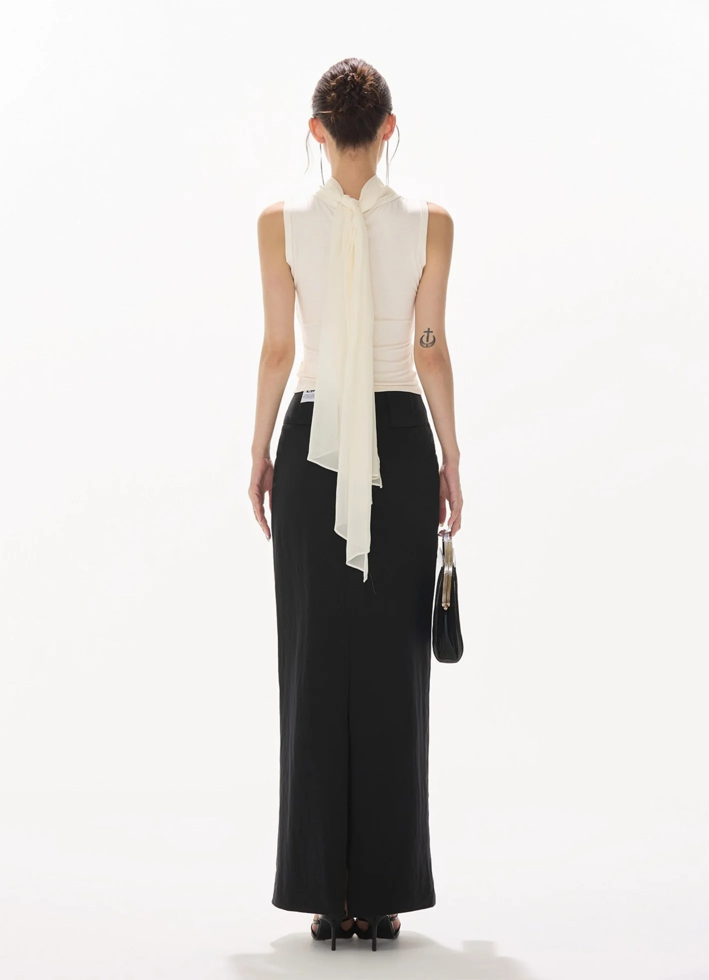 Draped Neckline Sleeveless Blouse with Scarf - Image 8