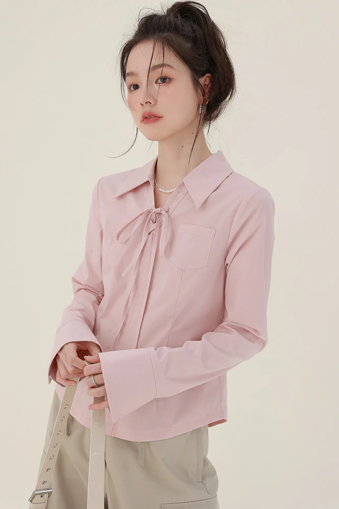 Drawstring Collar Blouse - Image 3