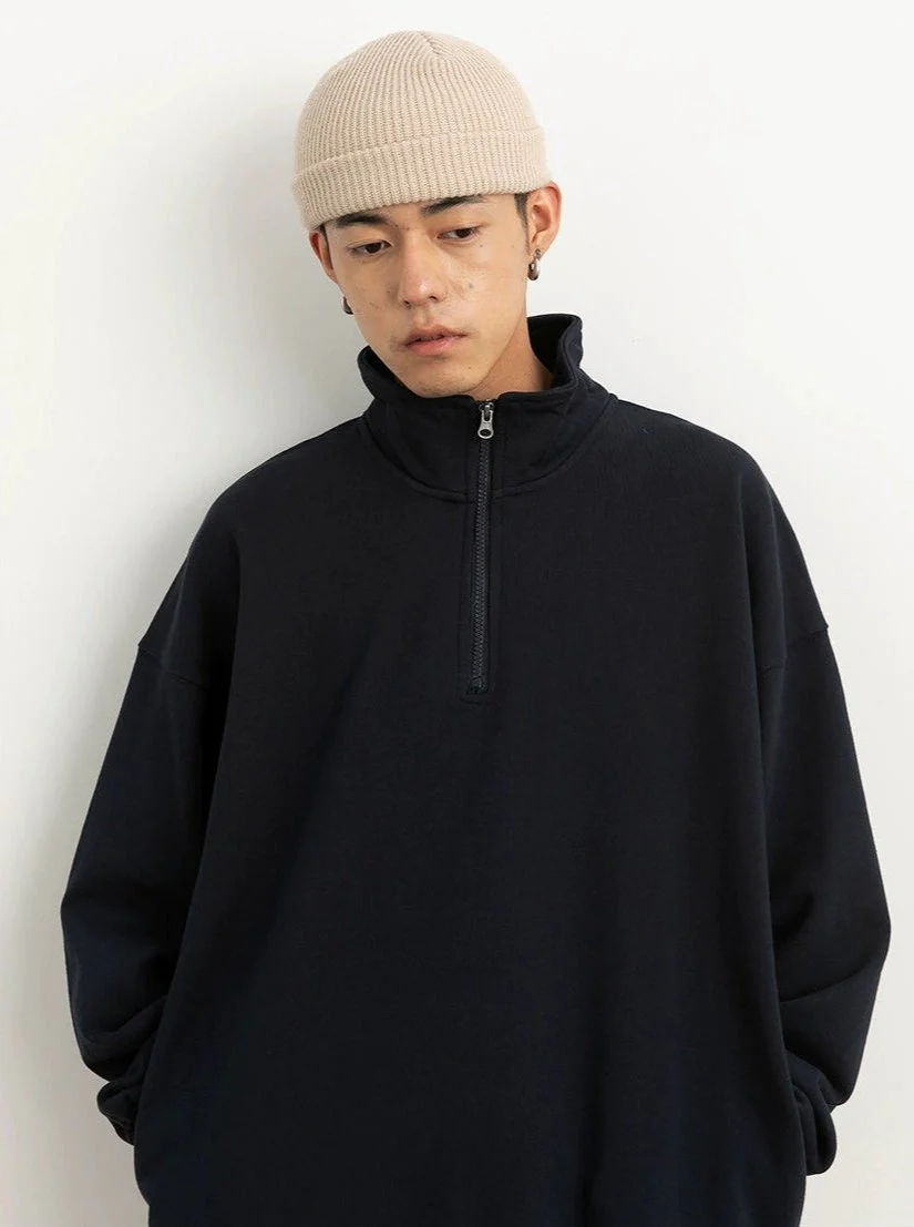 Drop Shoulder Half-Zip Oversized Sweatshirt - Image 10