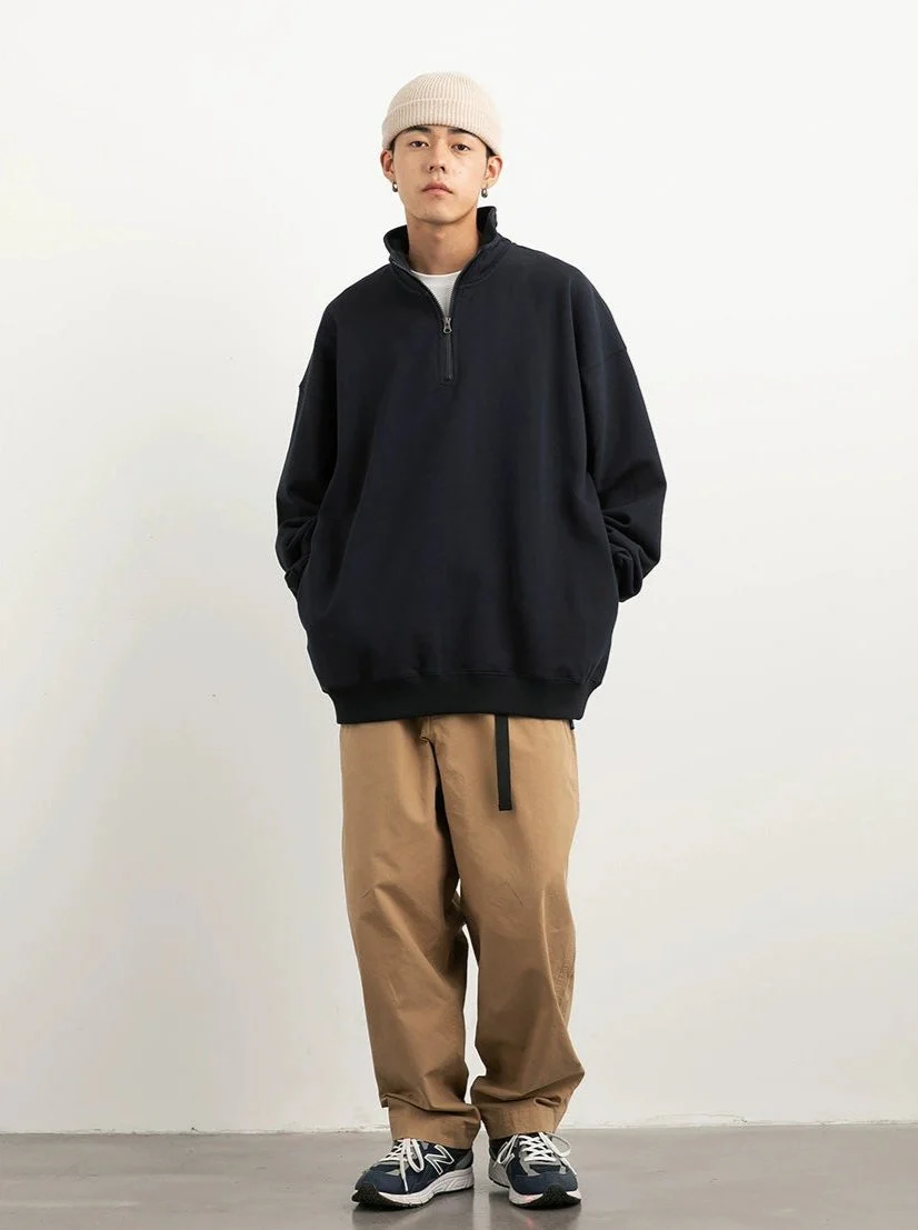 Drop Shoulder Half-Zip Oversized Sweatshirt - Image 11