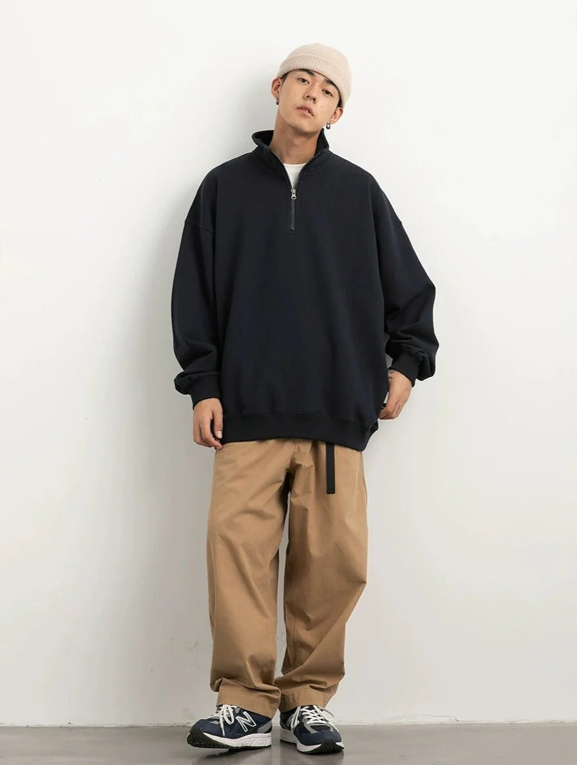 Drop Shoulder Half-Zip Oversized Sweatshirt - Image 13