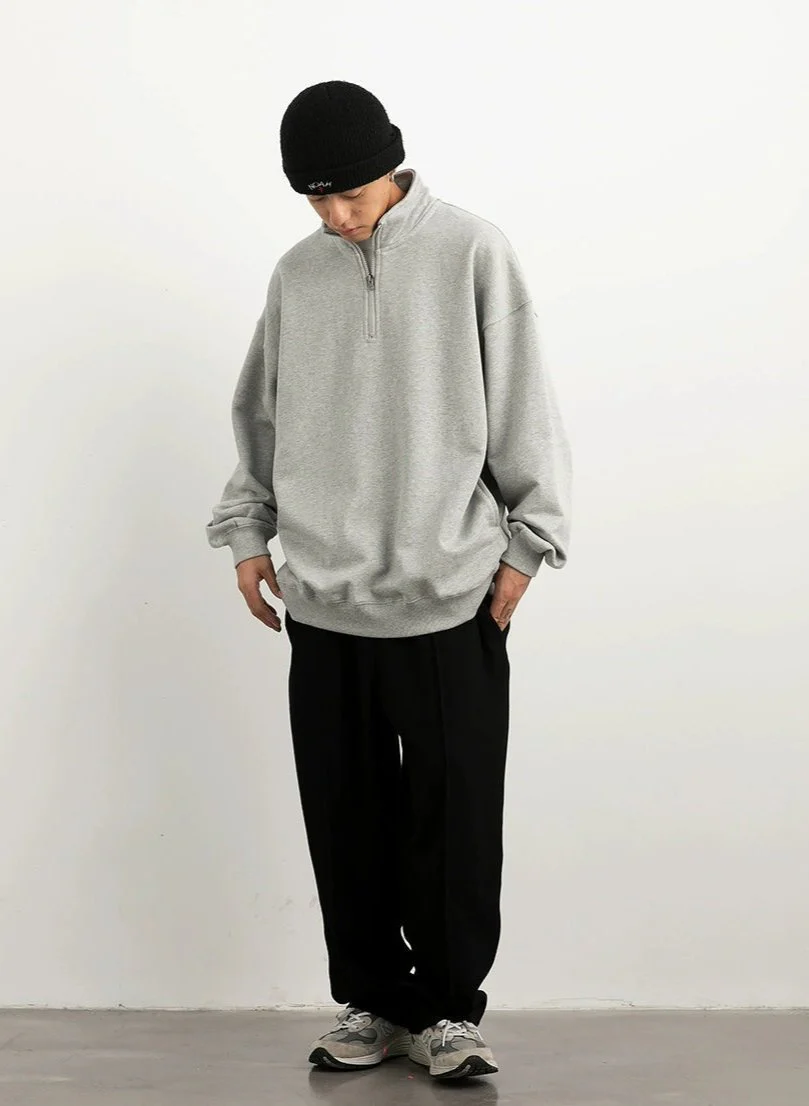 Drop Shoulder Half-Zip Oversized Sweatshirt - Image 6