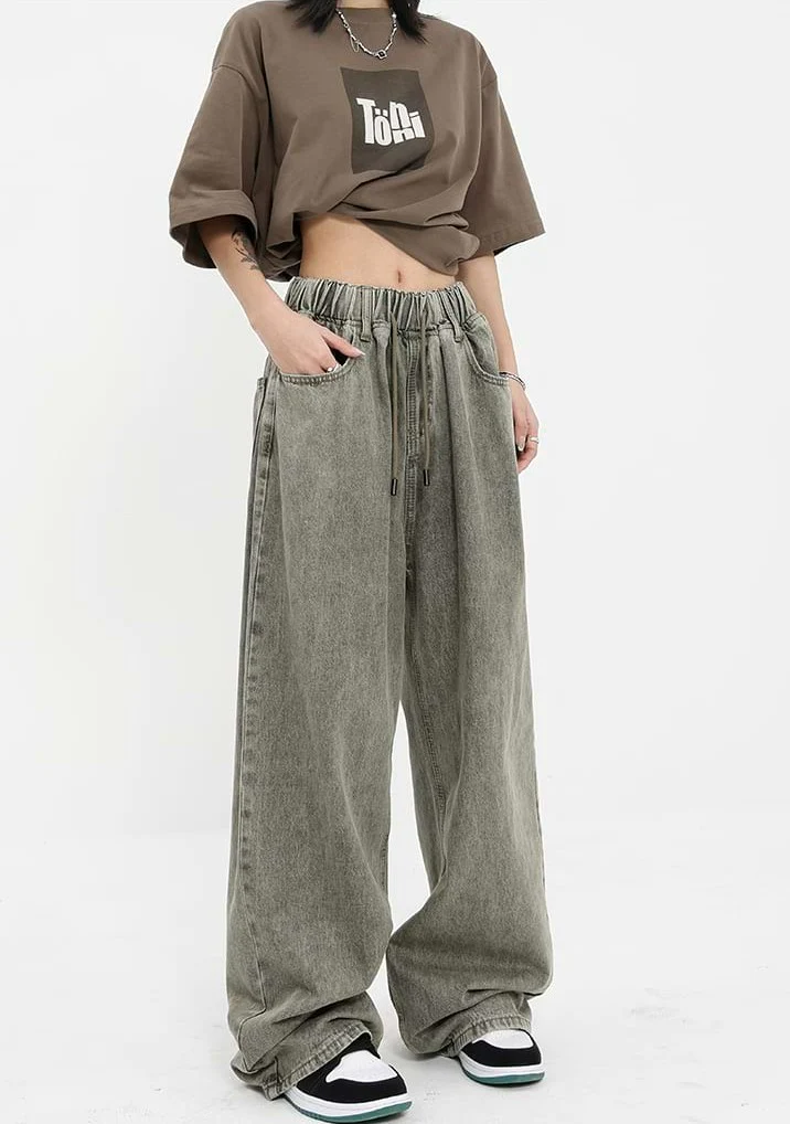 Elastic Waist Wide Leg Jeans - Image 22