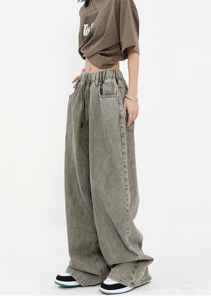 Elastic Waist Wide Leg Jeans - Image 25