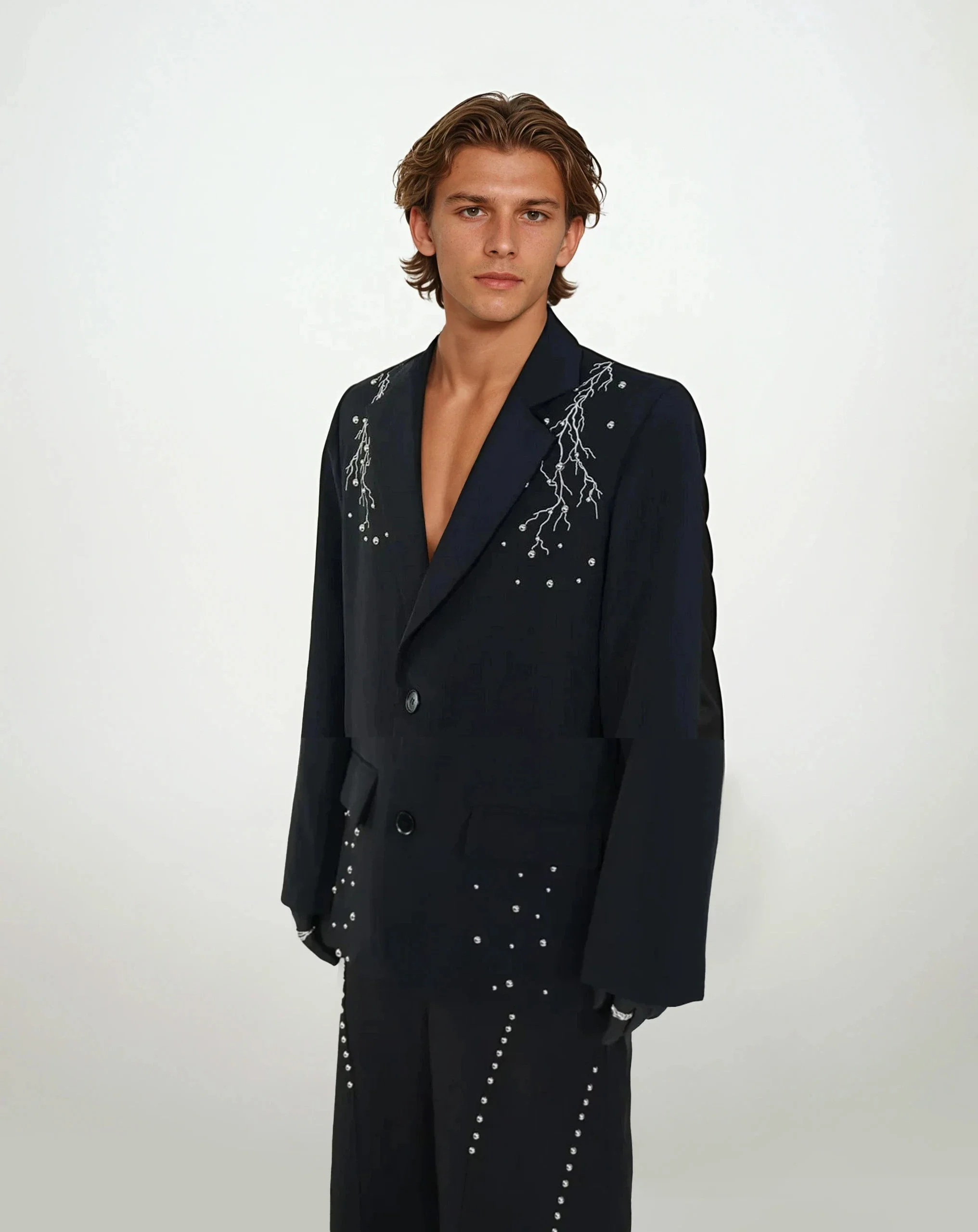 Embellished Single Breasted Blazer and Wide Leg Studded Trousers Two Piece Set - Image 10