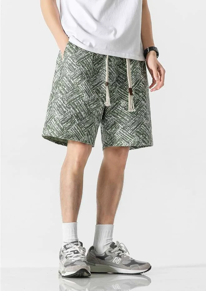 Embroidered Abstract Pattern Elastic Waist Shorts - Image 20