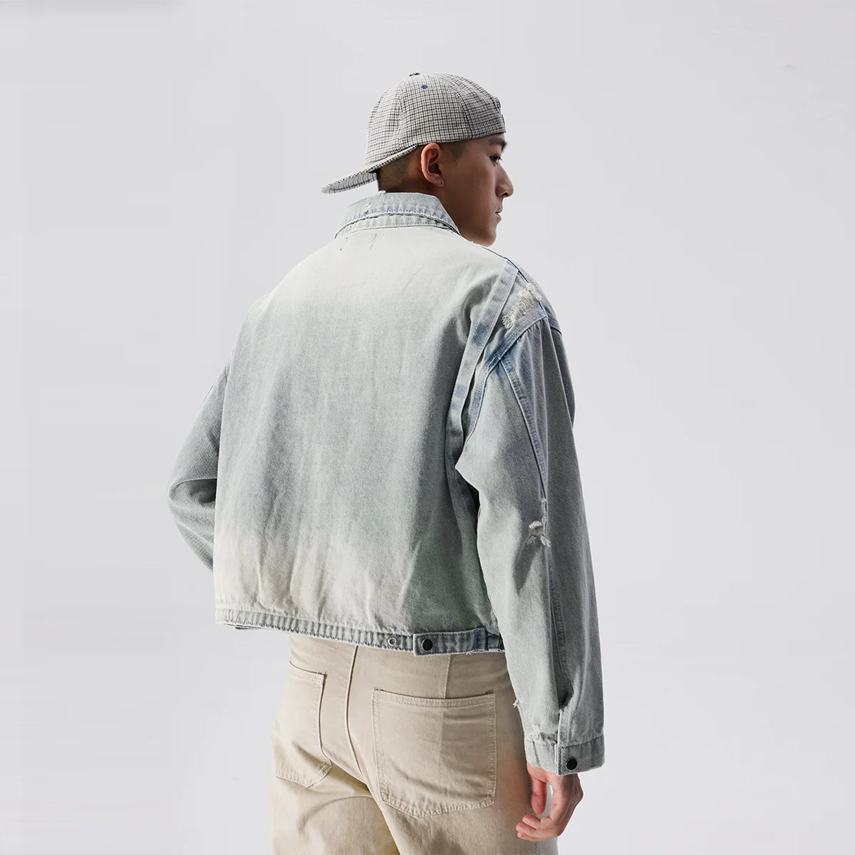 Faded Distressed Mid Crop Denim Jacket - Image 3