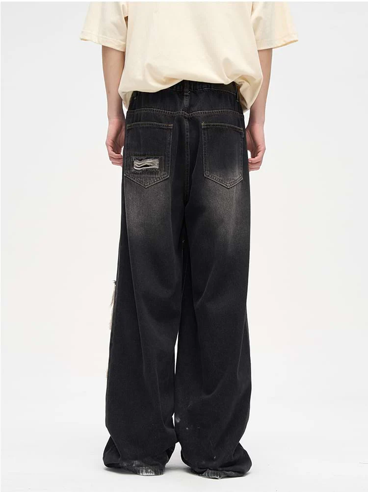 Faded Distressed Patchwork Jeans - Image 4