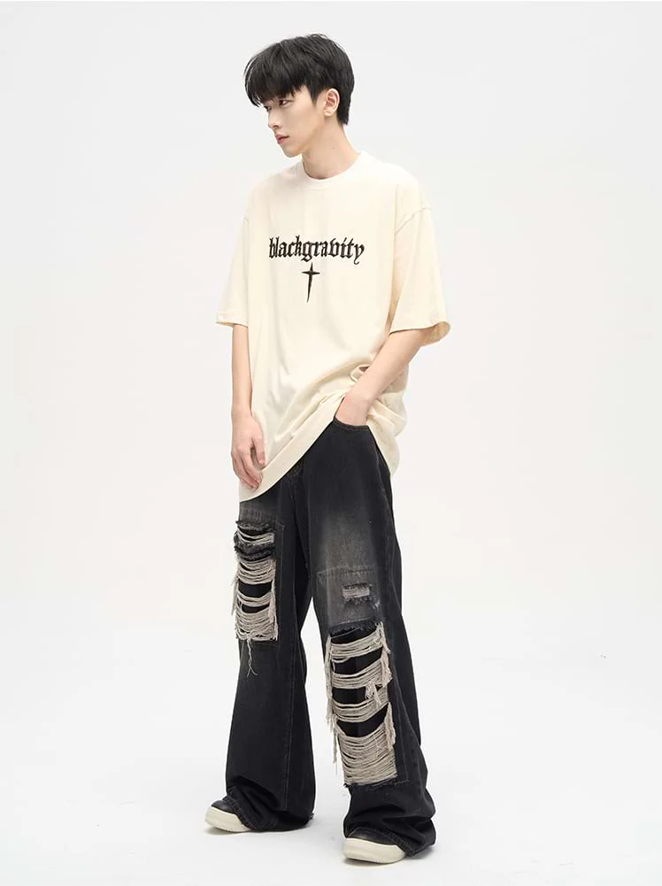 Faded Distressed Patchwork Jeans - Image 6
