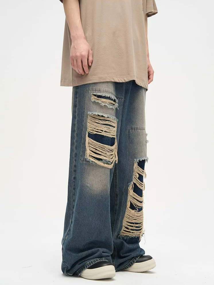 Faded Distressed Patchwork Jeans - Image 8