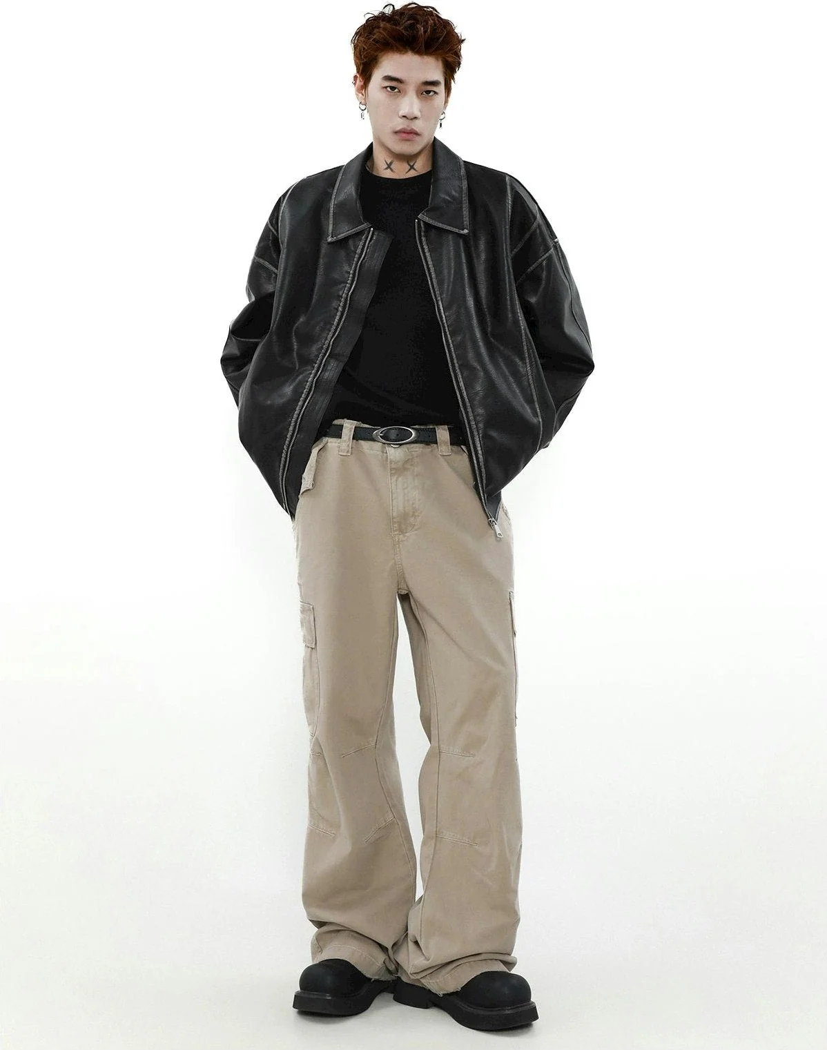 Faded Faux Leather Zip-Through Collared Bomber Jacket - Image 10