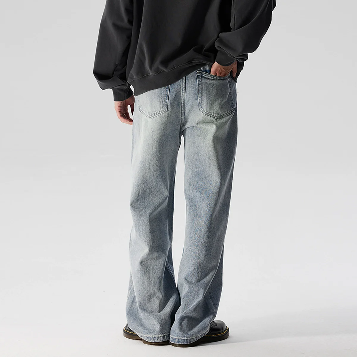 Faded Muted Wash Wide Leg Jeans - Image 3