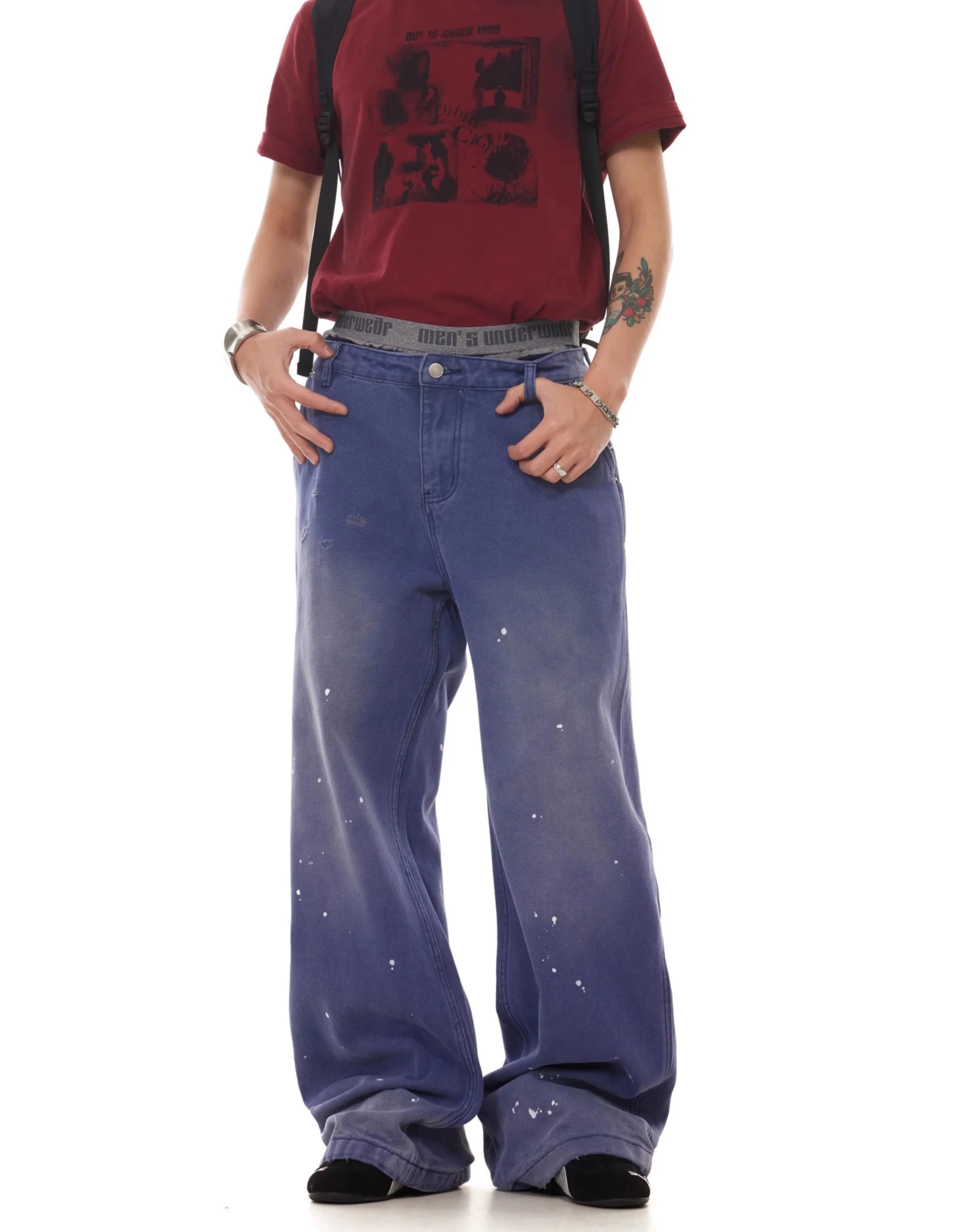 Faded Paint Splatter Low-Rise Wide-Leg Jeans - Image 4