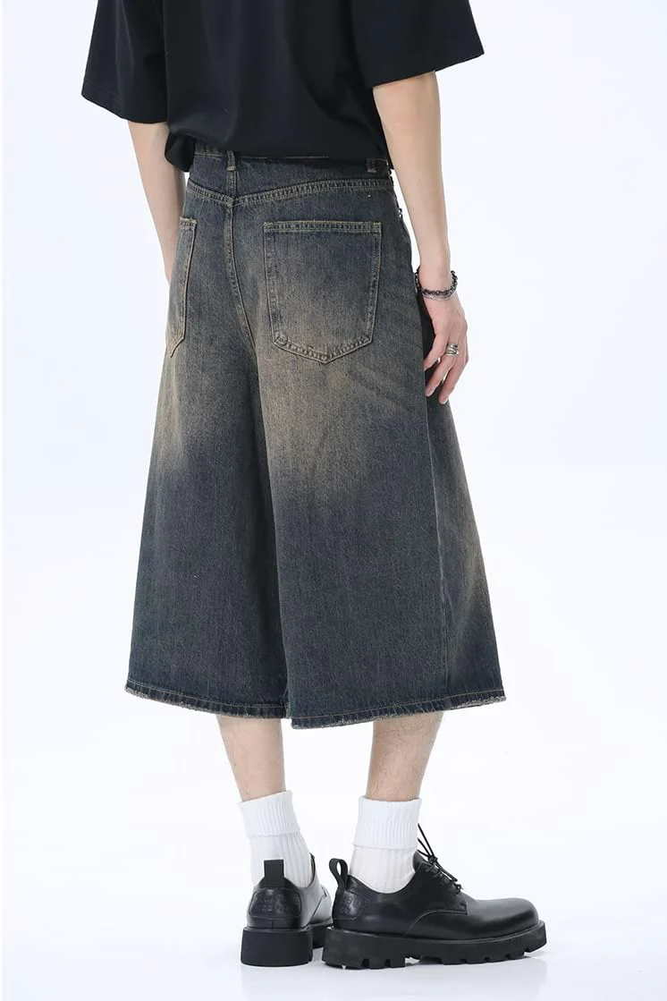 Faded Wide Leg Denim Long Jorts - Image 3