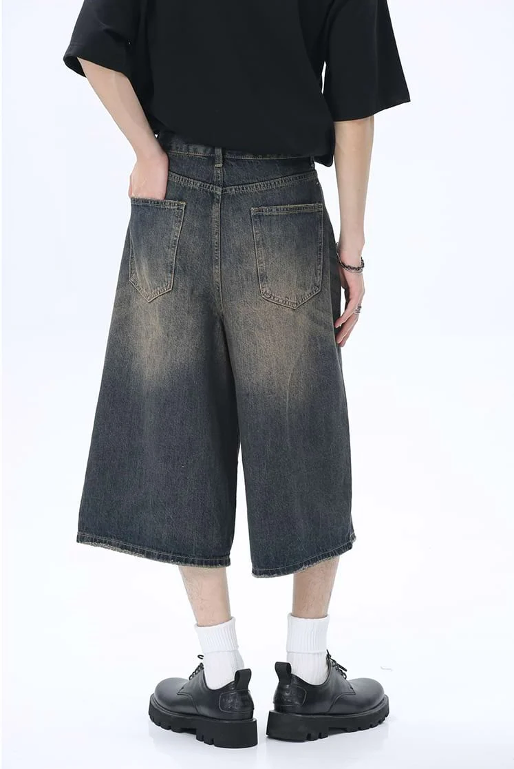 Faded Wide Leg Denim Long Jorts - Image 4