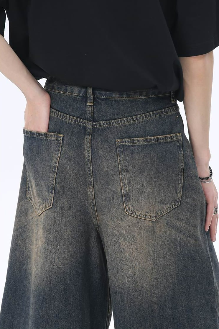 Faded Wide Leg Denim Long Jorts - Image 6