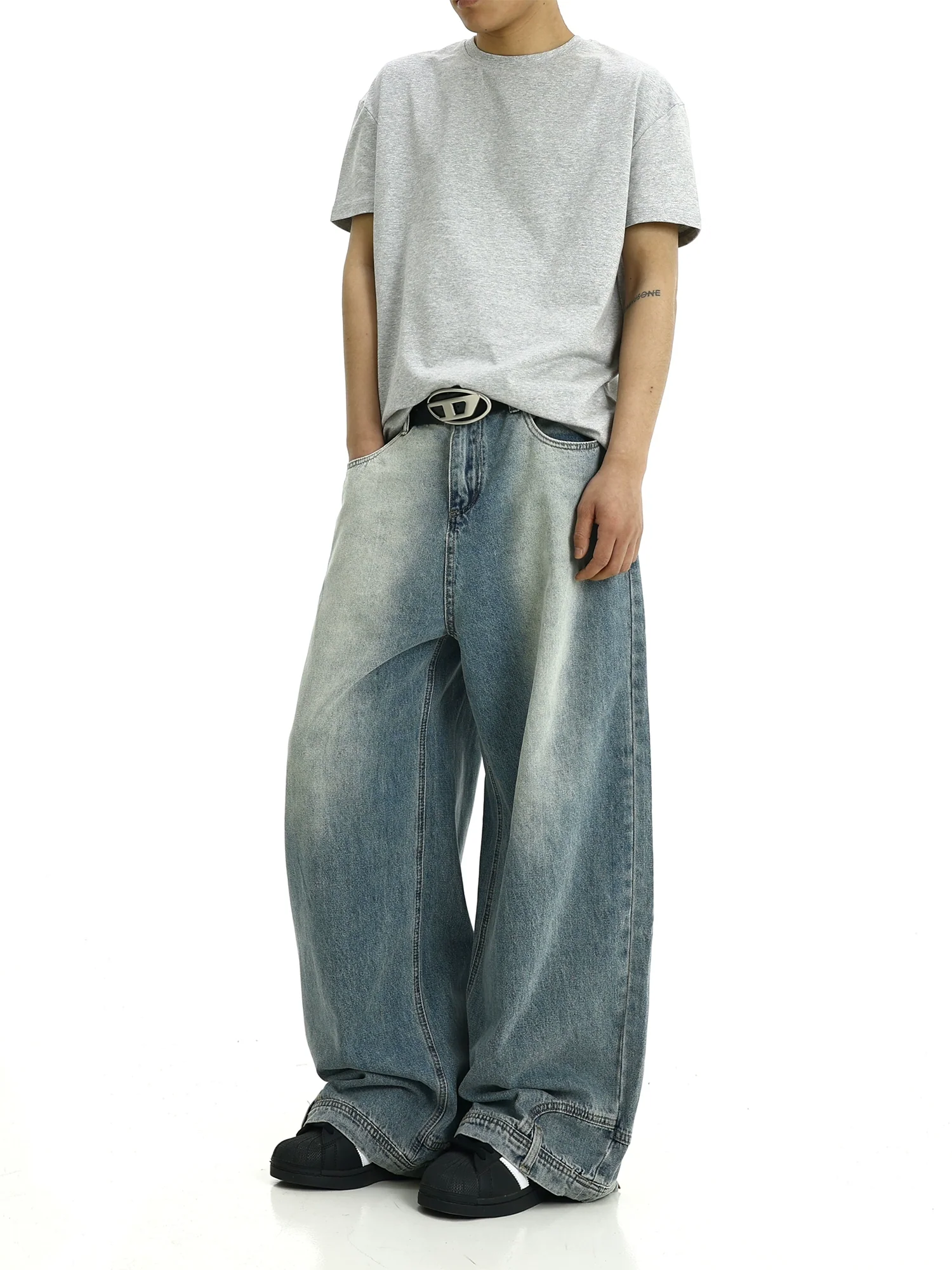 Faded Wide-Leg Upside-Down Effect Bootcut Jeans - Image 2