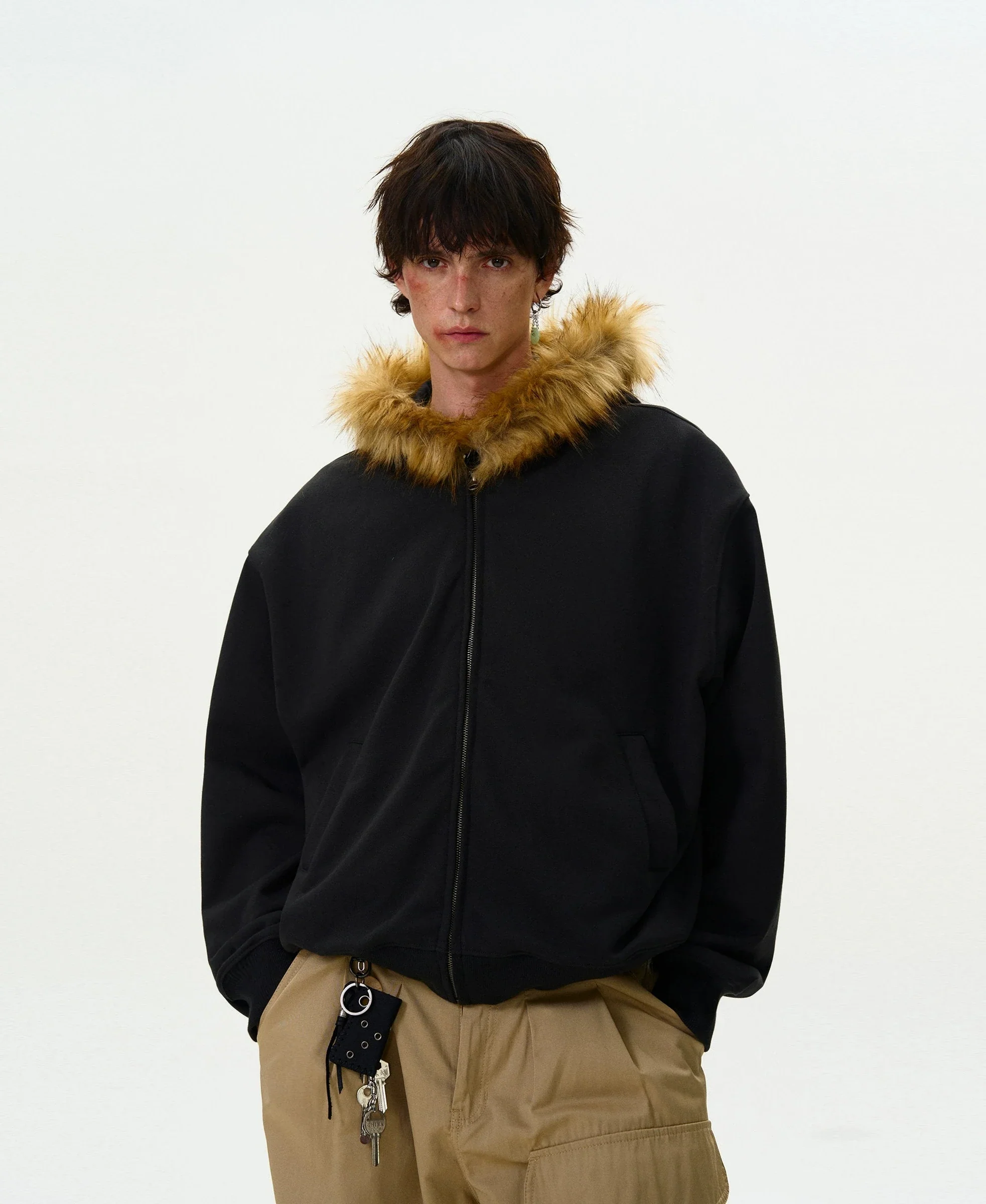 Faux Fur Hooded Zip Jacket with Pockets - Image 10